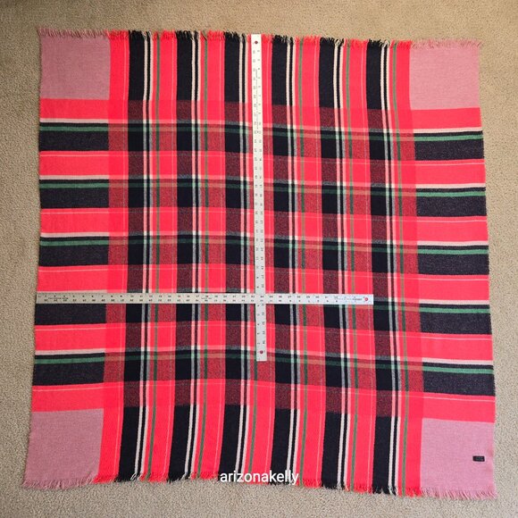 NWOT J. Crew Hot Pink Wool Plaid Square Scarf - Picture 12 of 13